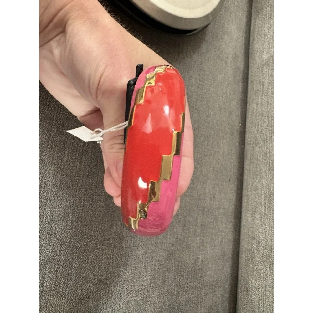 Bijoux‎ Terner Gold Pink Red Enamel Fire BR Tone Clamp Bracelet New With Tag $98